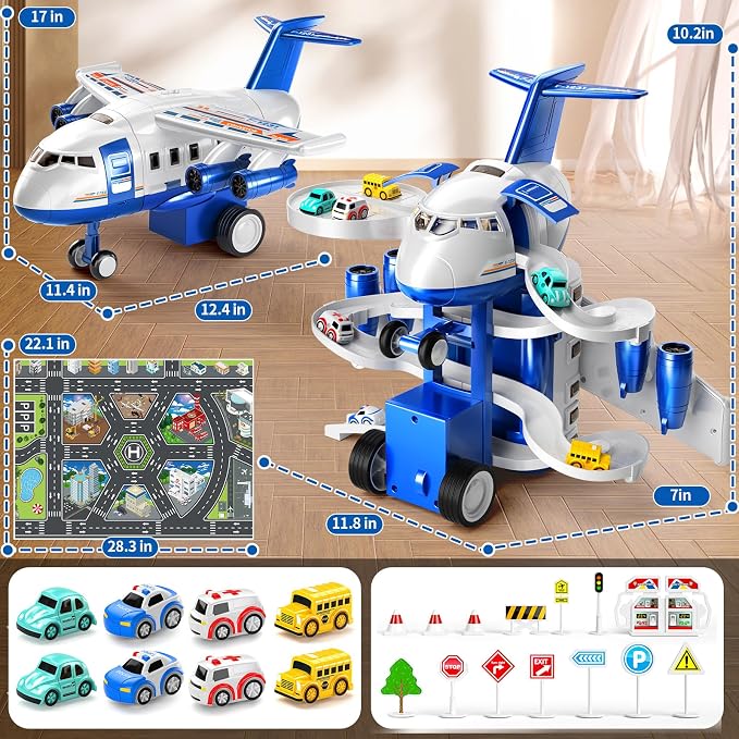 MSKOLER Airplane Toys for Toddlers 2-4 - Boy Toy Car Race Tracks for Kids Ages 3-5 with 8 Small Car Toys, Toddlers Educational Toy, Birthday Gifts for Boys 3-5