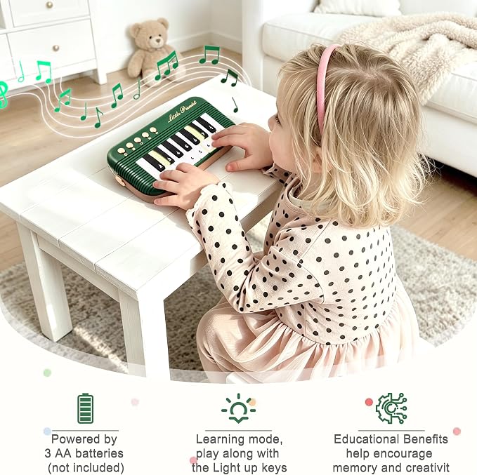 Mini-Piano-Keyboard for Toddlers Piano Toy Portable Pocket Piano with Light Up丨Musical Keyboard Electronic Instrument Learning Keyboards Toys Gifts for 3 4 5 6 Years Old Boys Girls (Green)