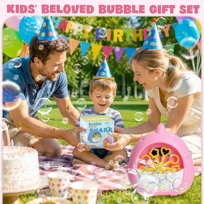 Aooess Shark Bubble Machine for Kids Age 4-8: Automatic Bubble Blower Machine Toy Cute Animal Bubble Maker Toy for Toddlers Boys Girls Age 3+, Summer Outdoor Party Birthday Gift, Pink