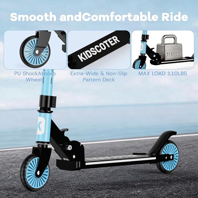 2 Wheel Scooter for Kids 3-12, Light Up Wheels & LED Stem Kick Scooter, Height Adjustable & Foldable Design, Lightweight Sport Scooter for Girls Boys with Kickstand