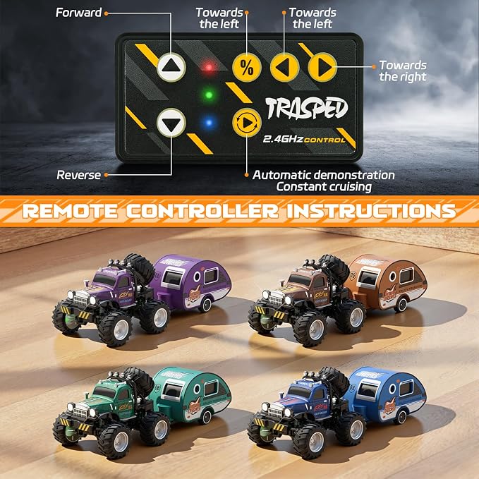 Snugzy Mini RC Car 1:64 Scale RC Truck for Kids with Trailer 2.4Ghz Remote Control Rechargeable RC Cars Toy Gifts for Boys Girls Adult (Brown)