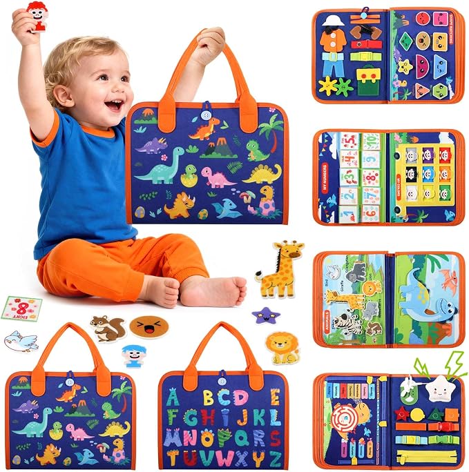 GOLIYEAN Toddler Busy Board - Montessori Toys for Toddler Boy Birthday Gifts, Educational Learning Sensory Busy Book for Toddlers, Quiet Activity Books for Toddlers, Airplane Car Travel Toys