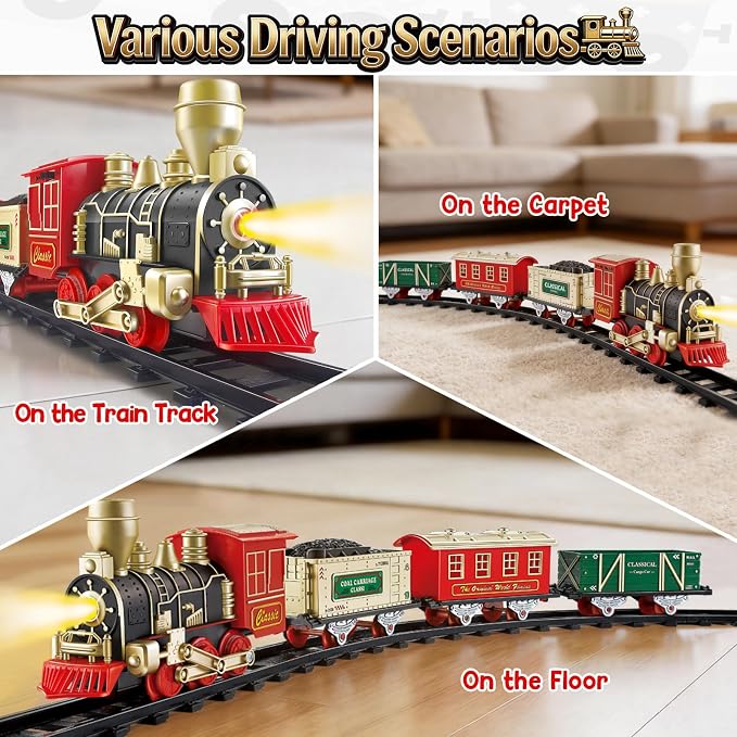Classic Electric Train Set for Toddlers 3-8 – Battery Operated Push-Button Train with Lights & Sounds, No Remote, Ready-to-Play Locomotive + Snap Tracks
