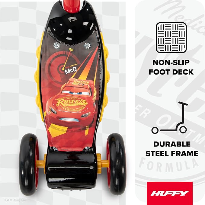 Huffy Toddler 3-Wheel Scooter for Kids, Multiple Colors & Licensed Character Graphics, Ages 3+, Durable Steel Frame, Wide Non-Slip Deck, Stable Lean-to-Steer Design, Light-Up Options, Girls/Boys