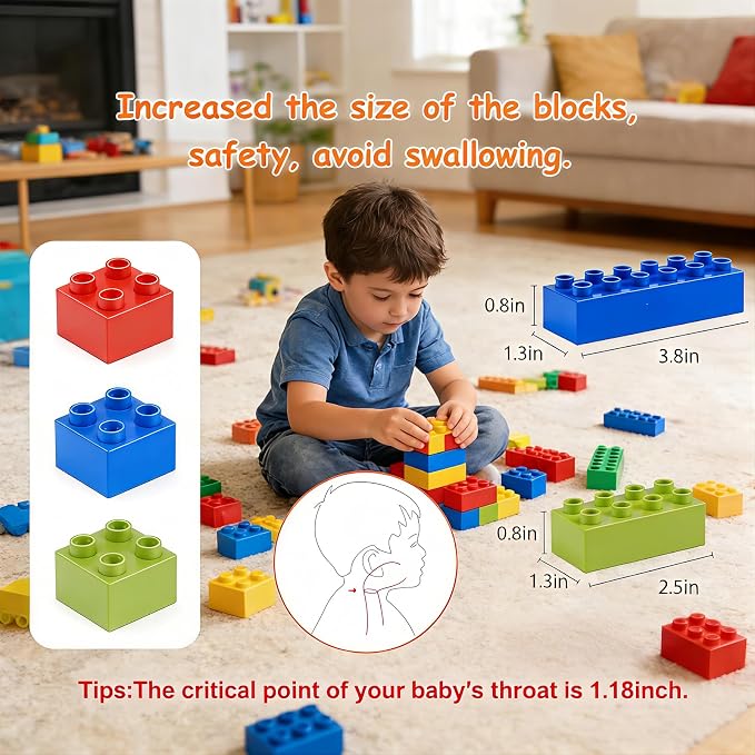Building Blocks Set for Kids with Baseplate Big Building Bricks 101Pcs Classic Bulk Sensory Toy for Kids Toddlers Boys Girls 15 Random Colors Birthday Gift Compatible with Lego All Major Brand