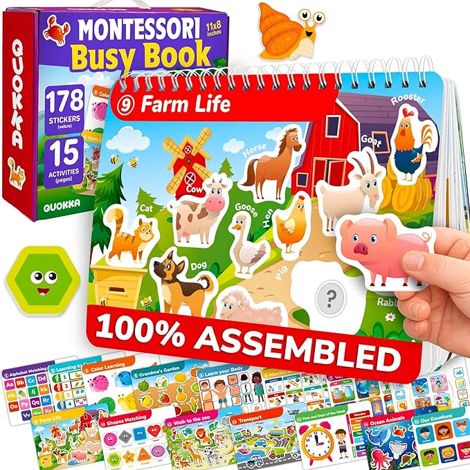 QUOKKA Montessori Busy Book for Toddlers 3-5 - My Preschool Learning Activities for Kids Ages 2-4 - Homeschool Educational Toys for Kids - Velcro Toddler Busy Book for 1+ Year Old