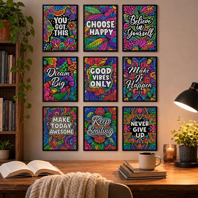 Cinrobiye 48 Pcs Velvet Coloring Posters Inspirational Quotes Fuzzy Posters to Color Bulk Felt Motivational Coloring Page for All Ages Classroom Assisted Living Festive Holiday Art&Craft Activity