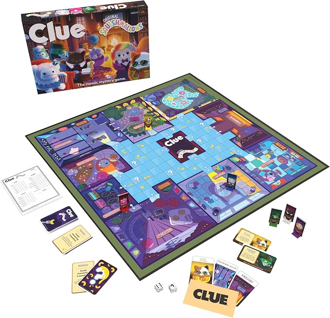 USAOPOLY CLUE: Squishmallows Board Game| Official Squishmallows Merchandise | Collectible Clue Game Featuring Cam, Emily, Leonard, Lola and More
