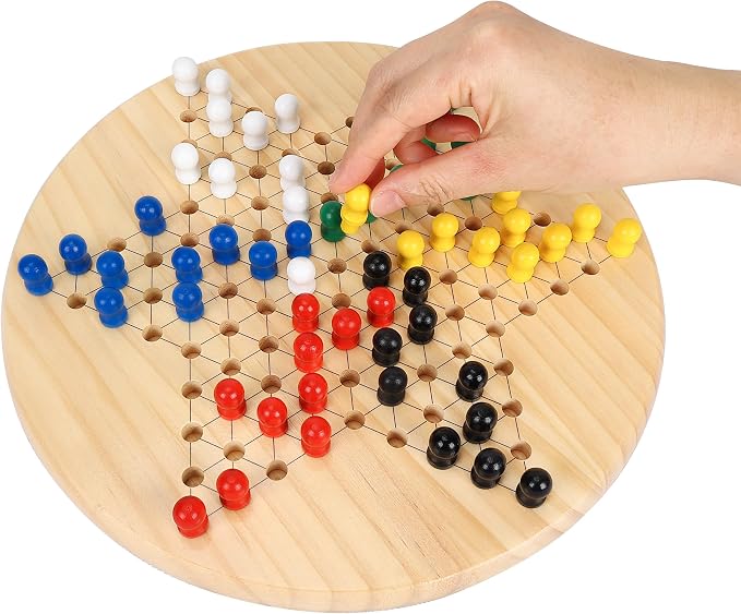 Gothink Chinese Checkers Board Game Toy for Adults Seniors Kids, 11.5 inches Classic Wooden Checkers Game Set, 66 Wooden Pegs in 6 Bright Colors, Fun Family Board Games for All Ages