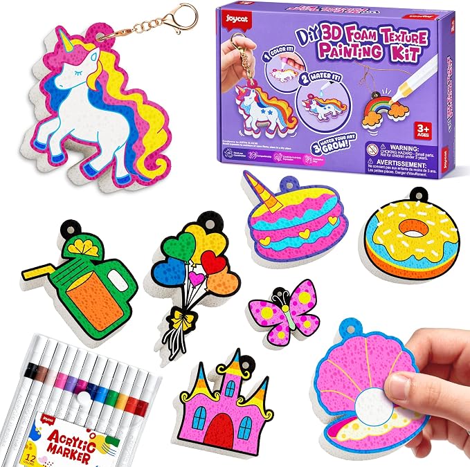 JoyCat 3D Art Kit - Magic Foam Texture Painting Kit, Princesses & Unicorn, Mess-Free Paint Crafts for Kids, DIY Color Activity, Travel Toy Creative Gift for Girls & Boys Ages 4-10