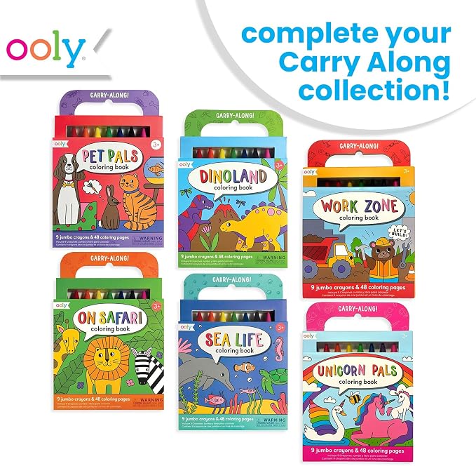 Ooly Kids Travel Activity Kit – 9 Jumbo Crayons & 48 Coloring Pages, Car Crafts for Kids, Mess-Free Road Trip Art Set, Airplane Activities – Safari