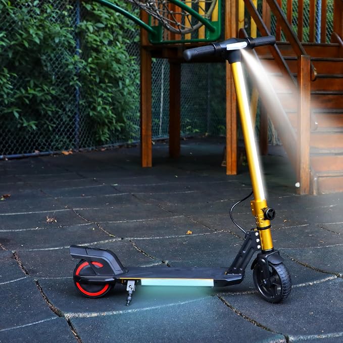 Foldable Electric Scooter for Kids, with Bright Front LED Lights,Shining Pedal, LED Display, Dual Brakes 200W Motor Kids Electric Scooter, UL2272 Certified