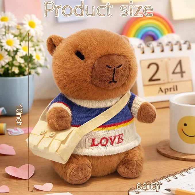 10.2" Brown Capybara Plush Toy with 9 Clothes and Accessories Super Soft Capybara Stuffed Animal for Kids Girls Boys (Blue Capybara)