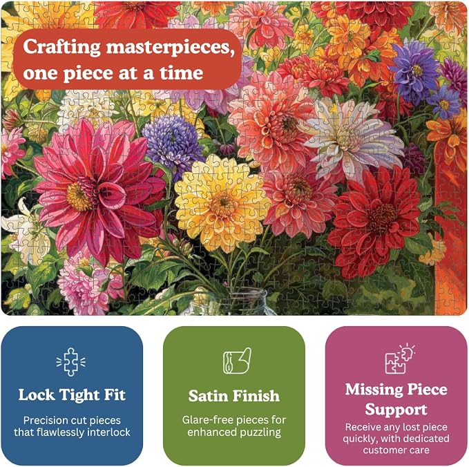 Cross & Glory - Rainbow Dahlia Delight - 1000 Piece Jigsaw Puzzle for Adults | Vibrant Flower Collection | Satin Finish | Challenging & Colorful Art