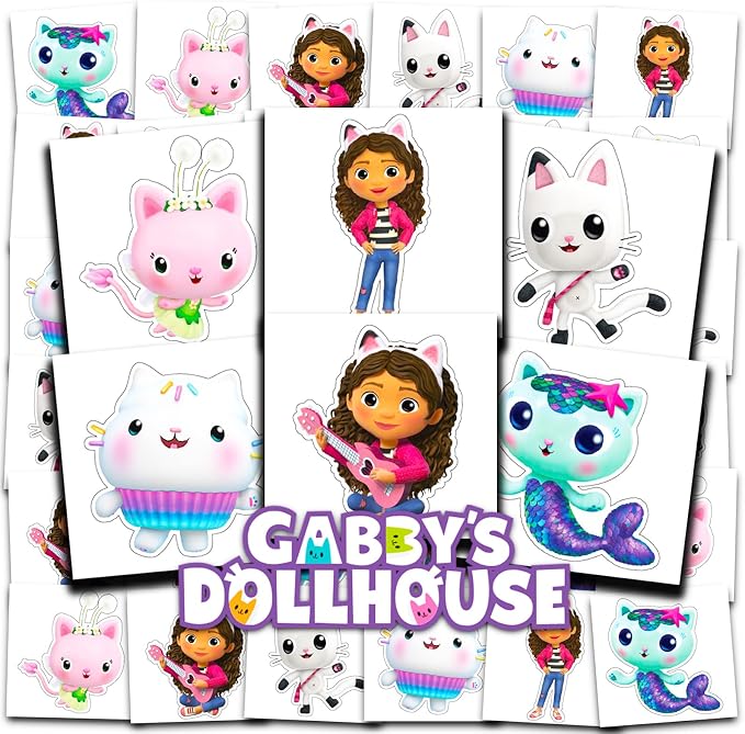 Gabby's Dollhouse Stickers and Tattoos Set for Kids - Bundle with 12 Sticker Sheets and 12 Tattoo Sheets | Gabby's Dollhouse Art Supplies for Girls