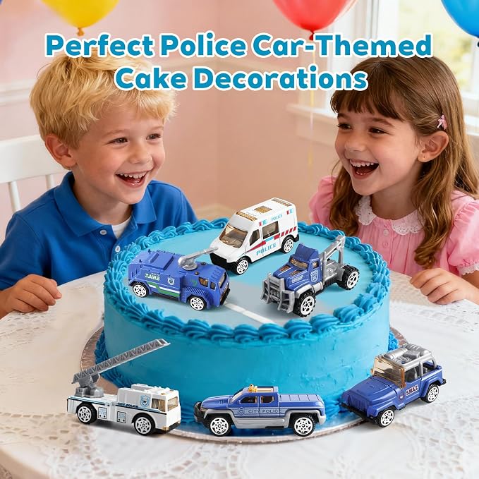 6 Pack Mini Die-cast Car 1/64 Scale Alloy Models Police Vehicle Set for Boys 3-5 6 7 - Ladder, Water Tower, Ambulance, Police Patrol Car & Transport Truck, Patrol - Kids Birthday Xmas Gift