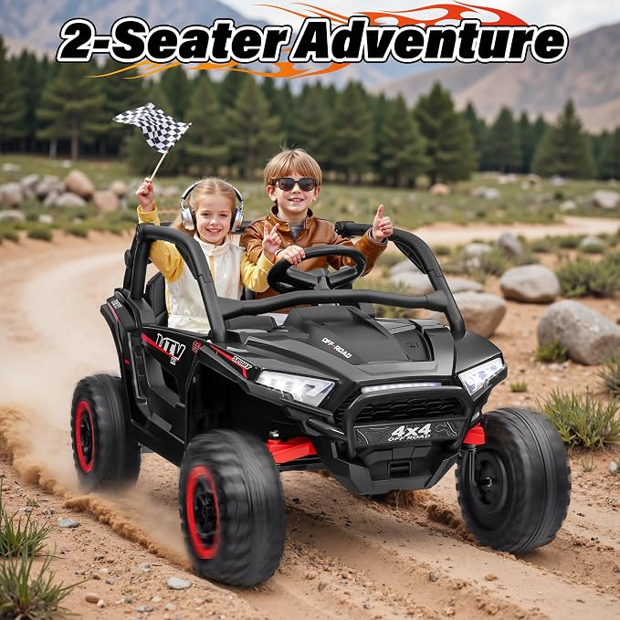 24V Ride on Car, 2 Seater XL 4X4 Off-Road UTV w/RMP2000W Powerful Motors, Remote Control, Bluetooth Music, LED Lights, 24 Volt Ride on Toys for Big Kids, Black