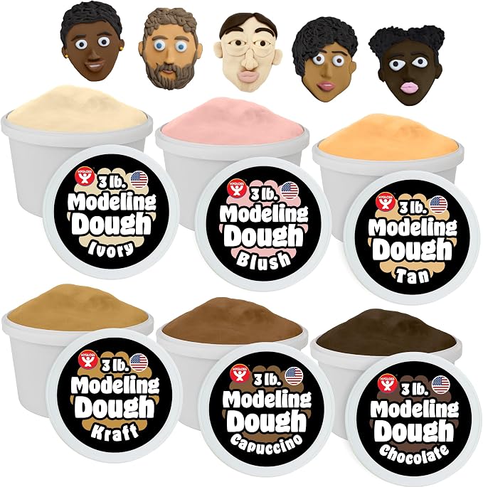 Hygloss Play Modeling Dough for Kids – Multicultural Skin Tones – Safe & Non-Toxic Sensory Dough for Arts & Crafts – Play Clay for Toddler Activities, Preschool Classroom Must-Haves (6 Tubs x 3lb.)