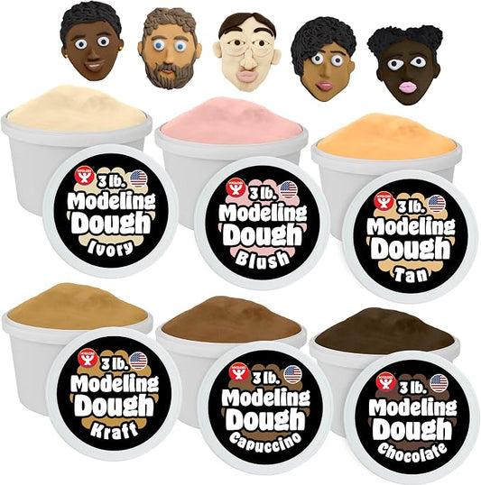 Hygloss Play Modeling Dough for Kids – Multicultural Skin Tones – Safe & Non-Toxic Sensory Dough for Arts & Crafts – Play Clay for Toddler Activities, Preschool Classroom Must-Haves (6 Tubs x 3lb.)