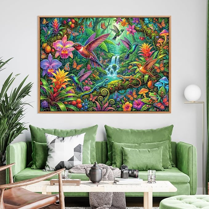1000 Piece Puzzle for Adults, Hummingbird Garden Jigsaw Puzzles for Adults 1000 Pieces, Fun Challenging Family Puzzle with Letters on Back, Birds Flower Family Game Night Gift Puzzles for Adults