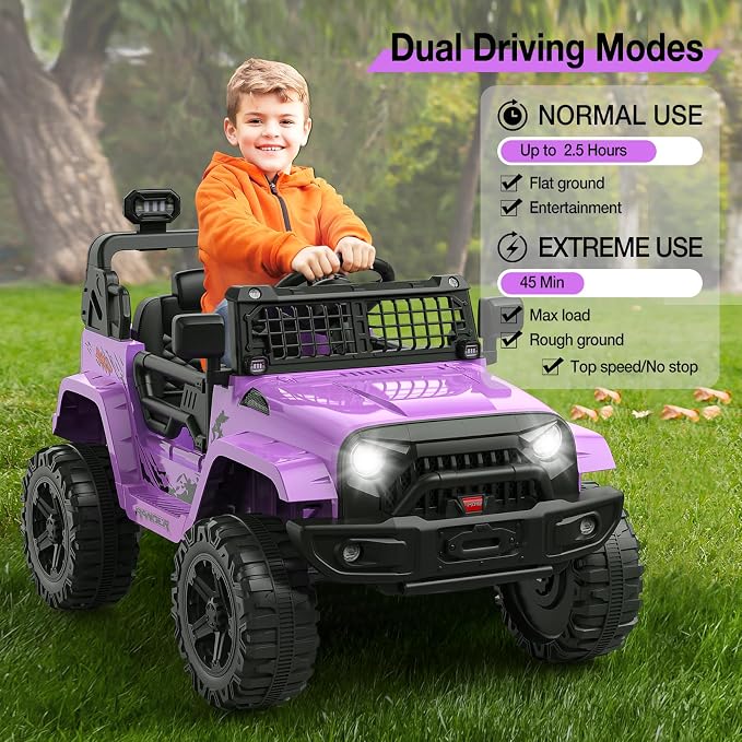 GarveeLife 12V Kids Electric Ride On Truck Car w/Parent Remote Control, Spring Suspension, LED Lights & AUX Port | Outdoor Ride Toy for Boys Girls