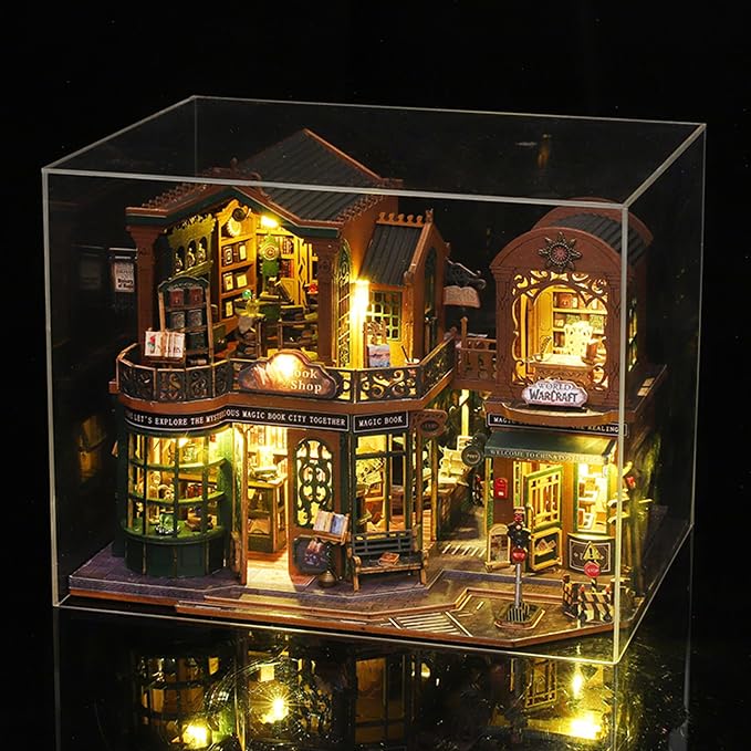 fifijoy DIY Dollhouse Miniature House Kit, Tiny House Kits Mini Doll House Model Building Sets, Wooden Miniature Kits for Adults (Magic Book City)