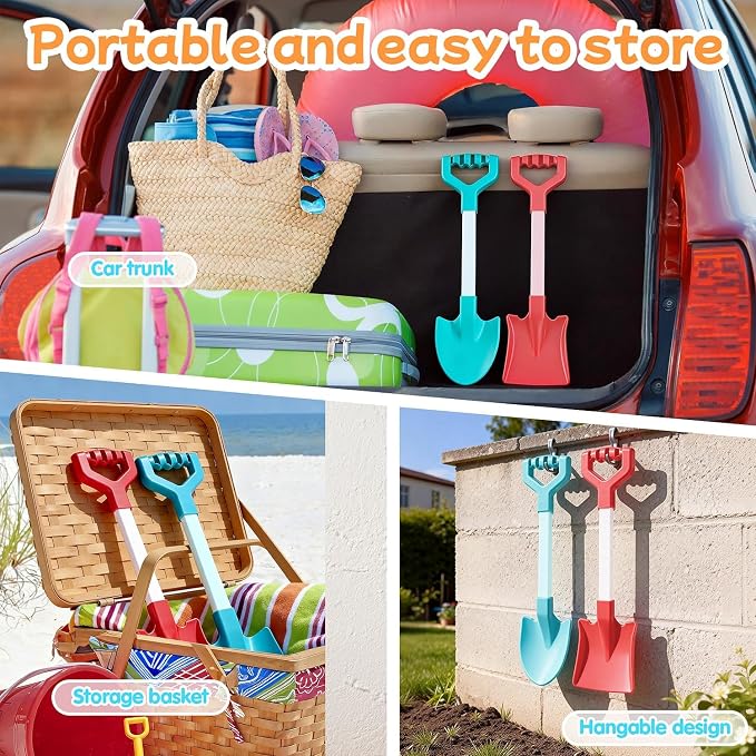 20 Inch Beach Sand Shovels for Kids, Heavy Duty Plastic Spades, 2 Pack Set for Sandbox Garden Snow Digging