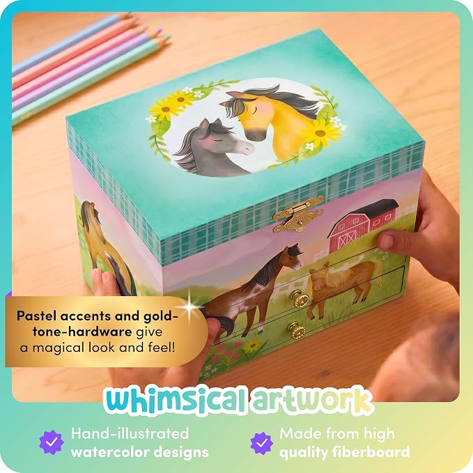Giggle & Honey Musical Horse Jewelry Box for Girls - Kids Dancing Horse Music Box with Mirror, Horse Gifts for Little Girls, Childrens Birthday Gift, Ages 3-10