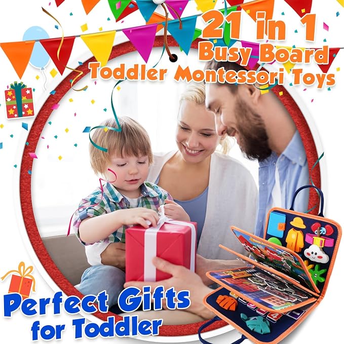 ZOOI Toddler Toys Montessori Busy Board, 2 Year Old Boy Girl Birthday Gift, Montessori Toys for 1 Year old Boy, Busy Book Toy for Toddlers Ages 1-3, Educational Activity Book for Learning Motor Skills