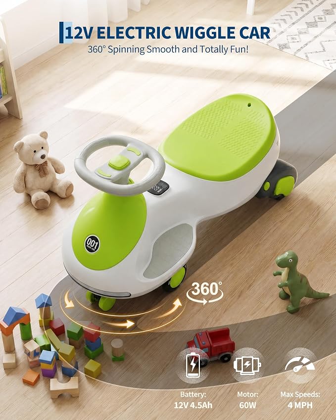 12V Electric Wiggle Car for Kids 2-in-1 Swing Car 360 Steering Pedal Ride | PP Plastic Body,Indoor Outdoor Play,Kids Activity Toy,Preschool Riding Fun,Low Gravity Design,Family Entertainment