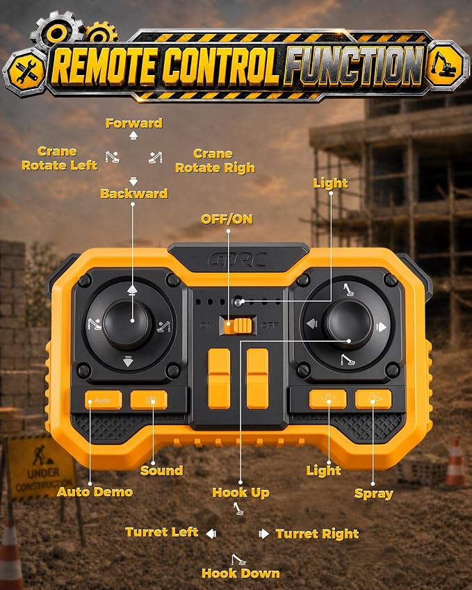 Remote Controlled Tower Crane Toy for Boys, 1:18 12-Channel RC Tower Crane