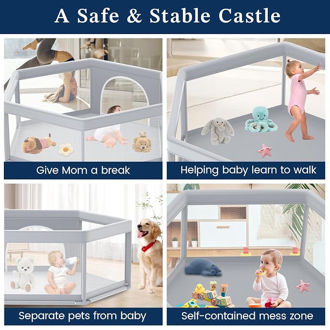 65×65 Inch Hexagonal Baby Playpen, Playpen for Babies and Toddlers, Baby Play Pen Pin Indoor Outdoor Play Fence