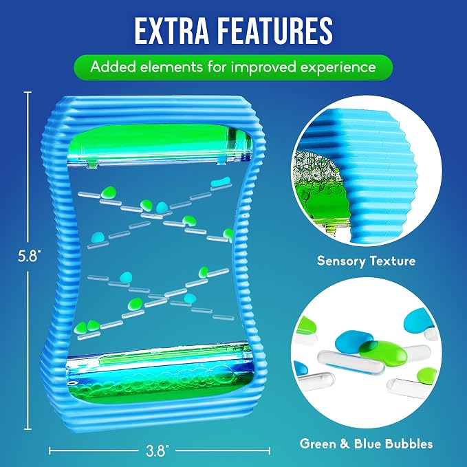 BUNMO Liquid Motion Bubbler Large Sensory Toy for Kids & Adults – Gentle Fidget Toy for Mindfulness – Stimulating Visual Sensory Experience – Colorful Bubble Fidget Timer for Desk & Travel - Blue