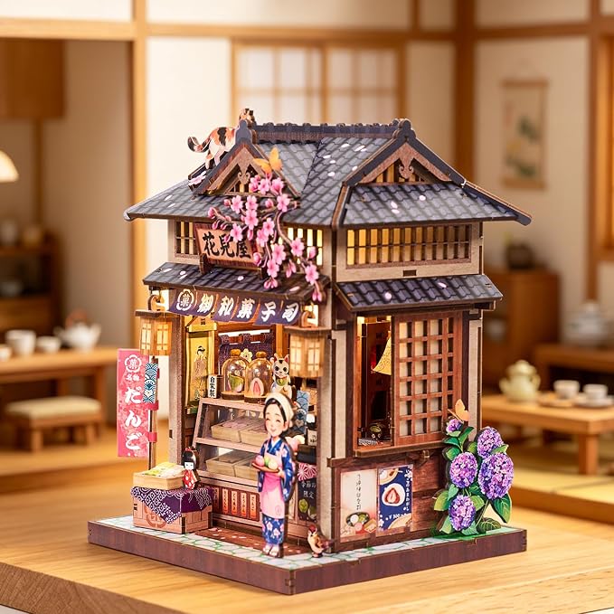 DIY Miniature Dollhouse Kit, Tiny House Diorama Book Nook for Adult | 3D Wooden Puzzle Japan Derssert Shop Building Home Decor, Separate Roof and Base, Pefert Gifts for Holiday Christamas