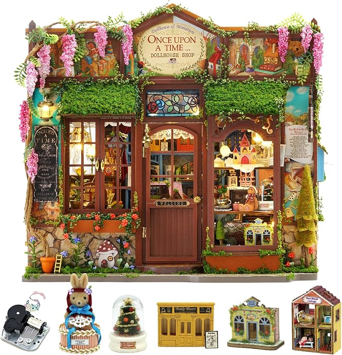 CUTEROOM DIY Miniature House Kit-Fairy Tale Kingdom, Tiny Dollhouse Wooden Furniture Kit, Mini DIY Craft Kits Creative Room for Decoration Family Friends