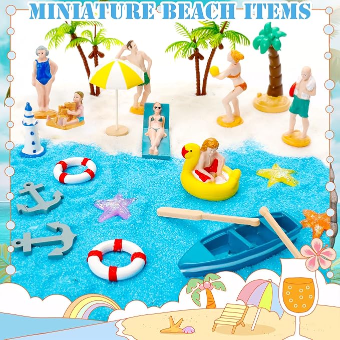 Warmtree 22PCS Beach Mini House Decoration Ocean Diorama Kit for DIY Beach Pool Cake Decorations Miniature Garden Summer Beach Swimming Party Favor Supplies