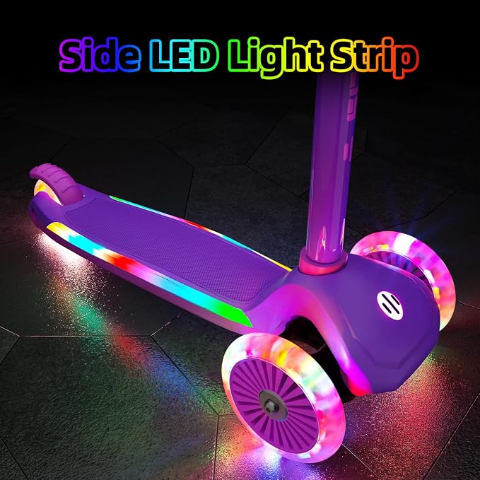 XJD Toddler Scooters for Kids 3-8, 3 Wheel Scooters for Kids 110lbs, LED Light-Up Wheels and Side, 3 Adjustable Height, Lean-to-Steer, Birthday Gift Toy for 3-8 Year Old Girl Boy