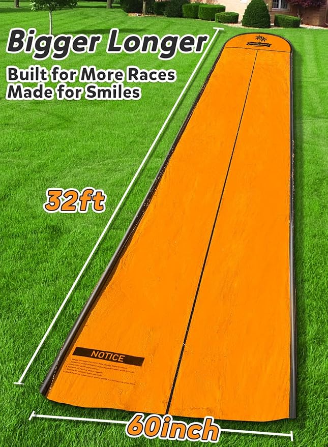 Spring Water Slip and Water Slide, 32ft *2 Lanes Slip Water Slides for Kids Backyards Ages 5-8 8-12 with Sprinkler and Inflatable Bodyboards, Summer Water Fun Toy for Outdoor Lawn Games Play