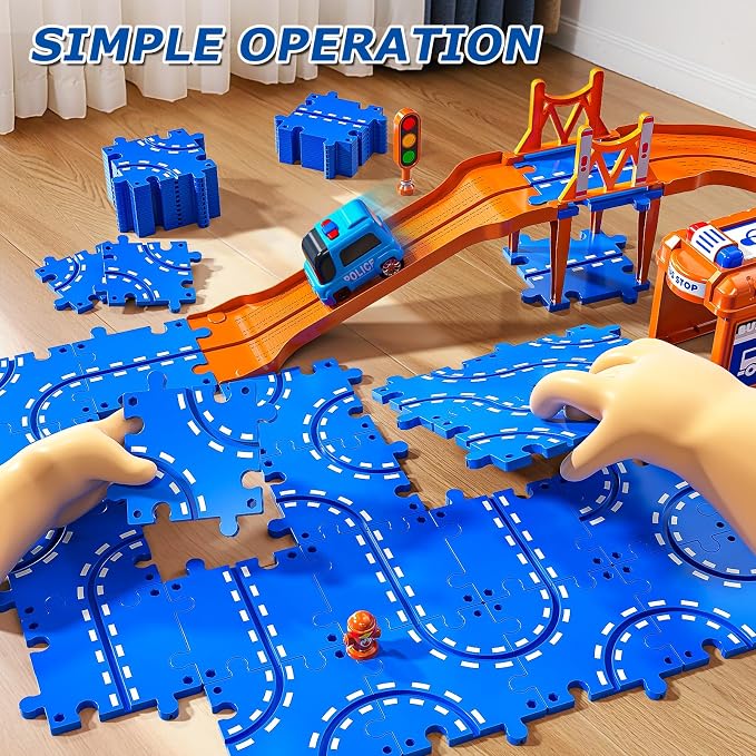 Toddler Toys for 3 4 5 6 Year Old Boys Kids Girls, 96 Pcs Puzzle Track Car Set for Kids Boys Toddlers 3-5 4-6, 4-Tier Puzzle Race Tracks Car Toys Set, Race Track Birthday for Toddlers