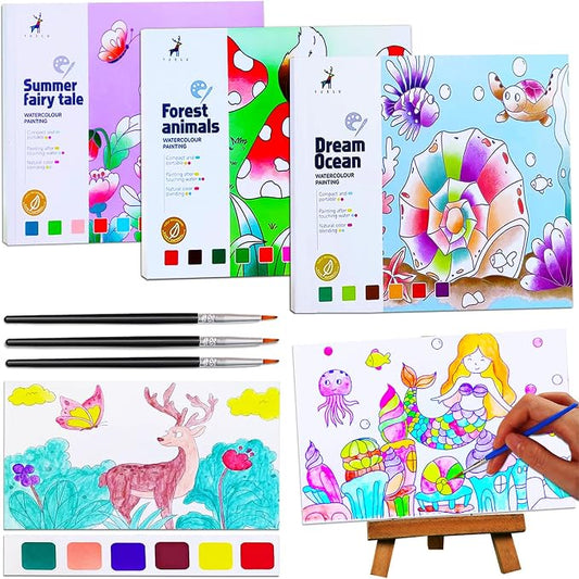 JUNQIU 3Pack Water Color Paint Sets for Kids, Paint With Water Books, Pocket Watercolor Painting Book, Arts and Crafts for Girls Gifts,Stocking Stuffers For Kids