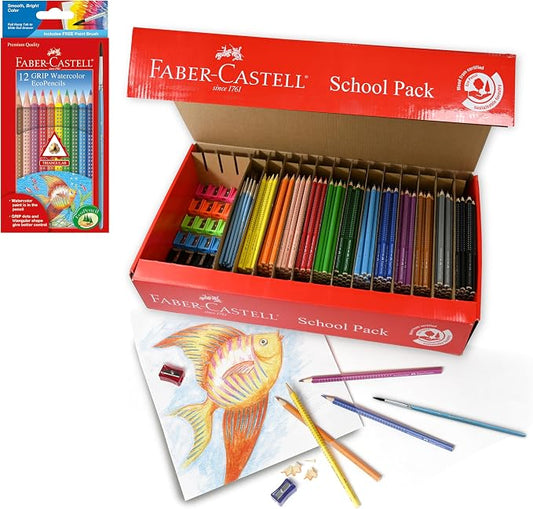 Faber-Castell Grip Watercolor EcoPencils School Pack | 288 Pre-Sharpened Colored Pencils Bulk | Draw, Blend & Watercolor Effects | Kids Art Set, Classroom Supplies with Storage (Ages 5+)