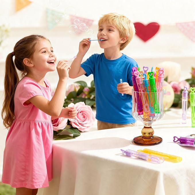 JOYIN 32 Pcs Valentine's Day Gift Cards with Mini Bubble Wands for Kids, Bubble Wands with Animal Themed Cards, Valentine's Day Gifts for Kids Classroom Prize Treats Party Favor Goodie Bag Stuffers