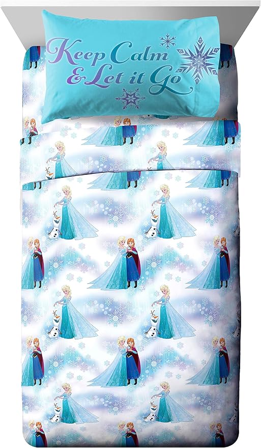 Jay Franco Disney Frozen Girls Kids Full Comforter Set - 7 Piece Bed in a Bag Reversible Comforter & Sheet Set with Shams, Elsa and Anna - Super Soft Fade Resistant Microfiber Machine Washable