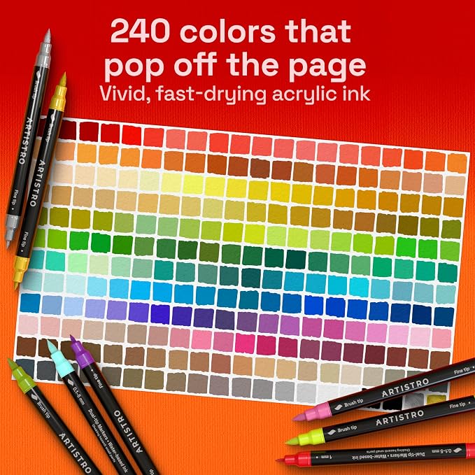 ARTISTRO 240 Acrylic Paint Markers - Paint Pens for Drawing - For Fabric, Rock, Glass, Wood, Molds - Arts & Crafts Gift for Adults, Teens, Kids, Classroom Must Haves & School Supplies