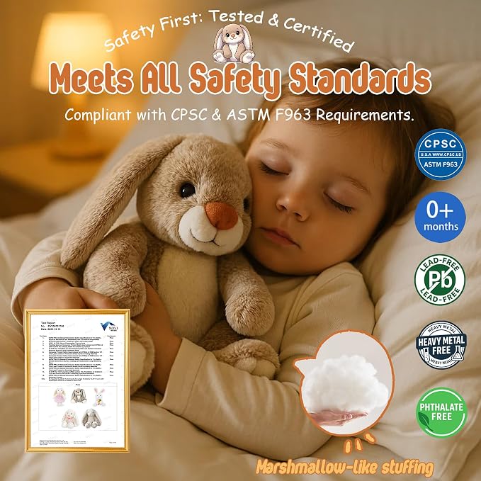 Bunny Stuffed Animal Rabbit Plush Toy Cute Big Feet Sitting Plushie Easter Basket Stuffers Gifts for Kids Girls Boys Comfort Companion Cuddle Buddy Huggable Doll Weighted Feel 8 Inch 7.1 oz