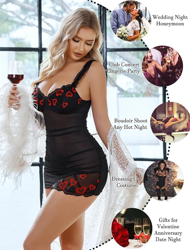 Avidlove Lingerie for Women Mesh Babydoll Lingeries Lace Chemise Floral Sleepwear Dress Sheer Exotic Boudoir Outfit S-XXL