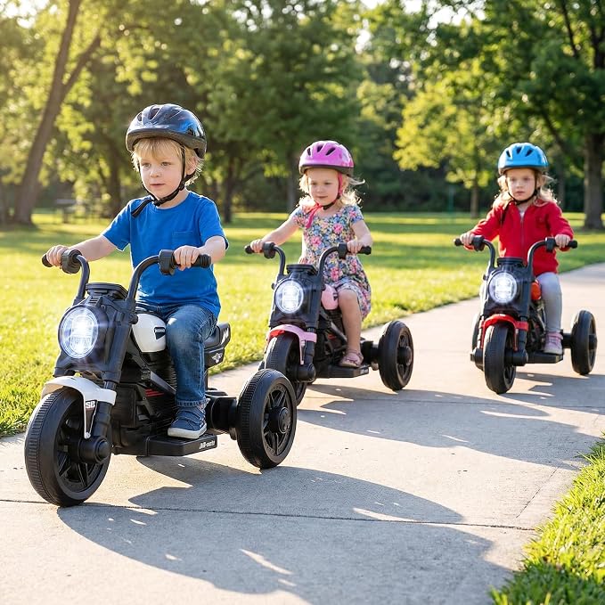 Costzon Toddler Motorcycle, 6V Chopper Kids Motorcycle Ride On Toy with LED Headlight, Music, Story, 3-Wheel Stable Electric Motorbike for Toddlers Boys Girls (White, 31" x 18.5" x 19.5"(L x W x H))