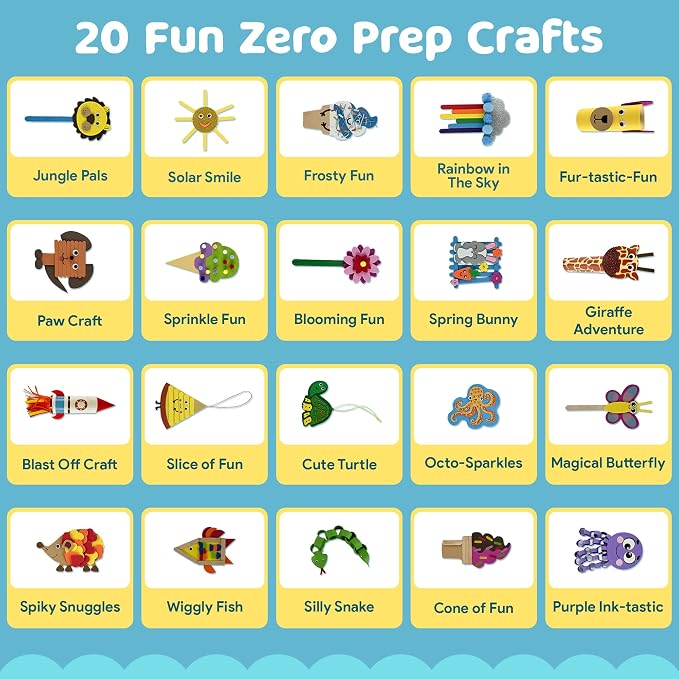 Craft Box for Kids - 20 Creative Arts and Crafts for Kids Ages 4- 8, Fun, No Mess Educational Preschool & Homeschool Art Projects & Supplies Kit, Toddler Activities, 3 4 5 6 7 8 Year Old Girls & Boys