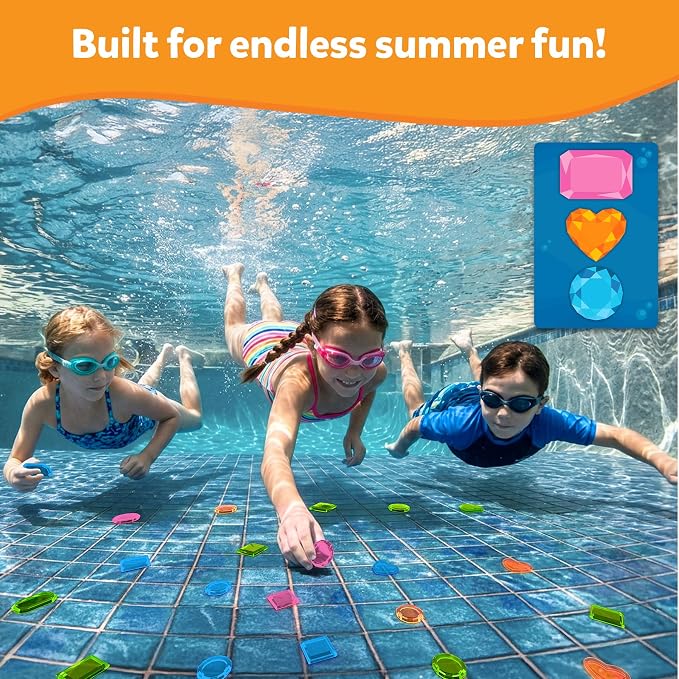Skillmatics Pool Toys - Seek & Splash, Search & Find Water Game, Swimming Pool Dive Toy for Kids, Summer Fun & Gifts for Boys & Girls Ages 6, 7, 8, 9, 10, 11 & Up, Includes 64 Colorful Gems