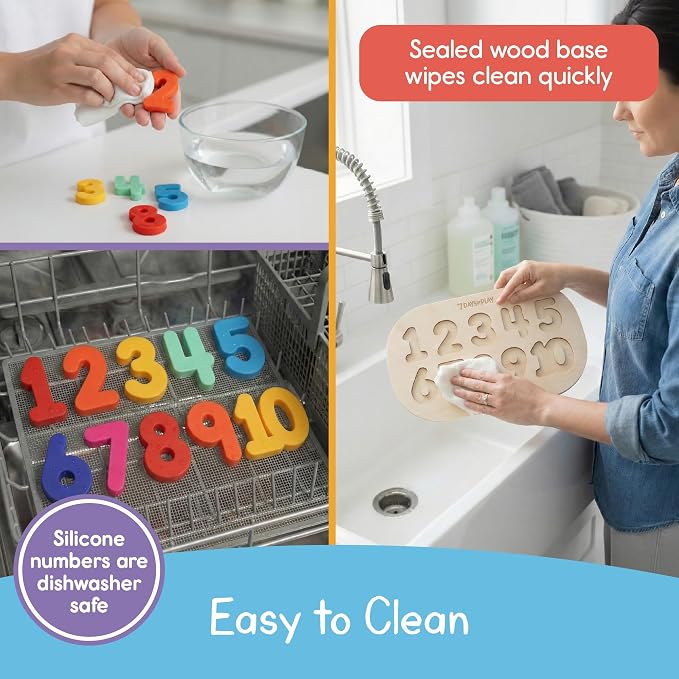 7 Days of Play Number Puzzle for Kids, Sensory Bin Insert for Sensory Tables, Silicone Numbers, Wooden Fine Motor Learning Toy